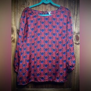 Geometric Red and Blue Blouse